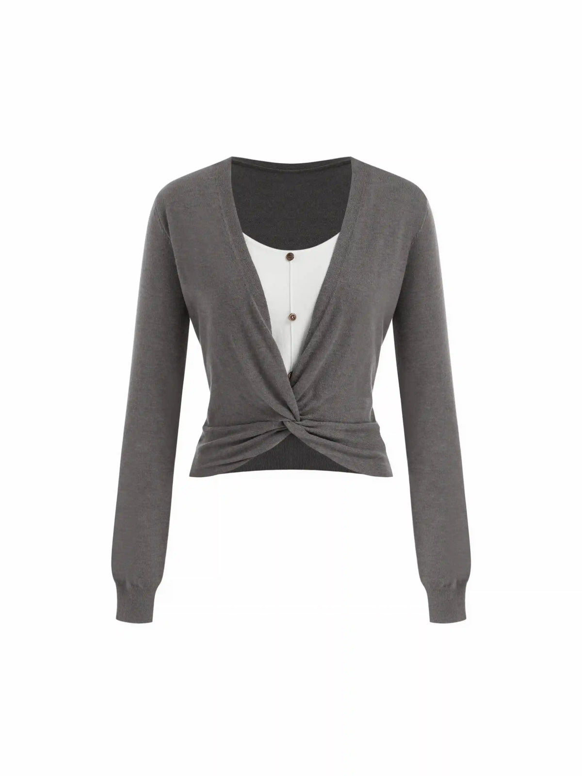 Knit V-Neck Two Tone Twist Front Top