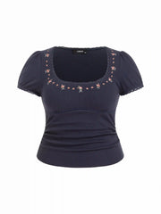 Cotton-blend Floral Print Ruched Top Curve & Plus