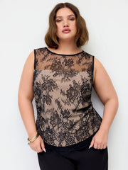 Lace Floral Ruched Ruffled Hem Tank Top Curve & Plus