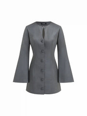 Round Neckline Cut Out Flare Sleeve Mini Dress