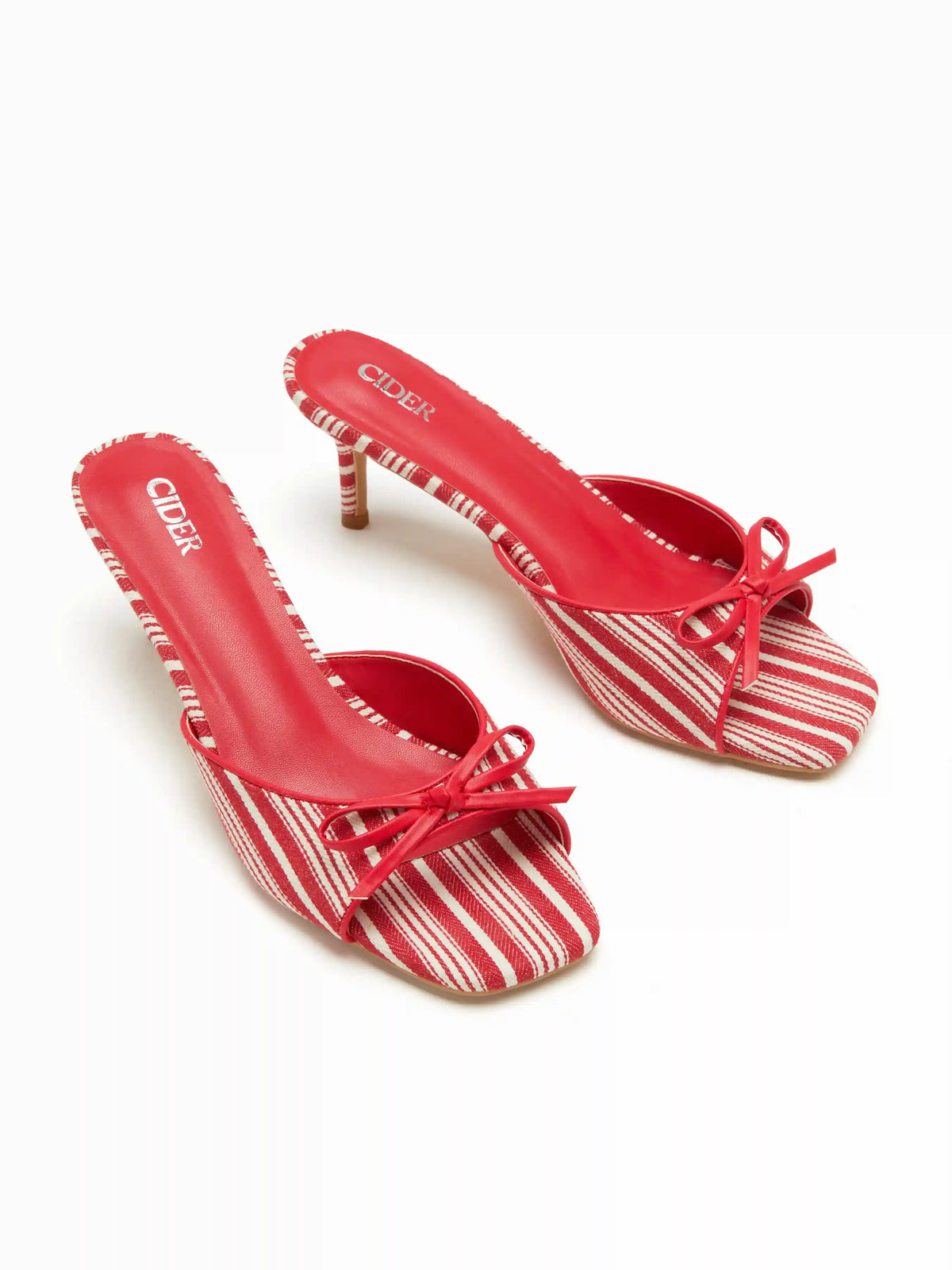 BOWKNOT DECOR STRIPE HEELED SANDALS
