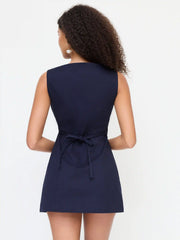 Cotton-blend Floral Boat Neck Embroidery A-line Mini Dress