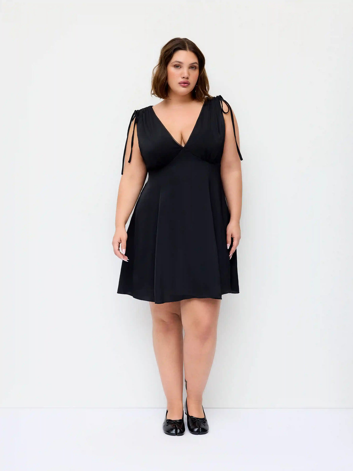 Satin V-neck Drawstring A-line Mini Dress Curve & Plus