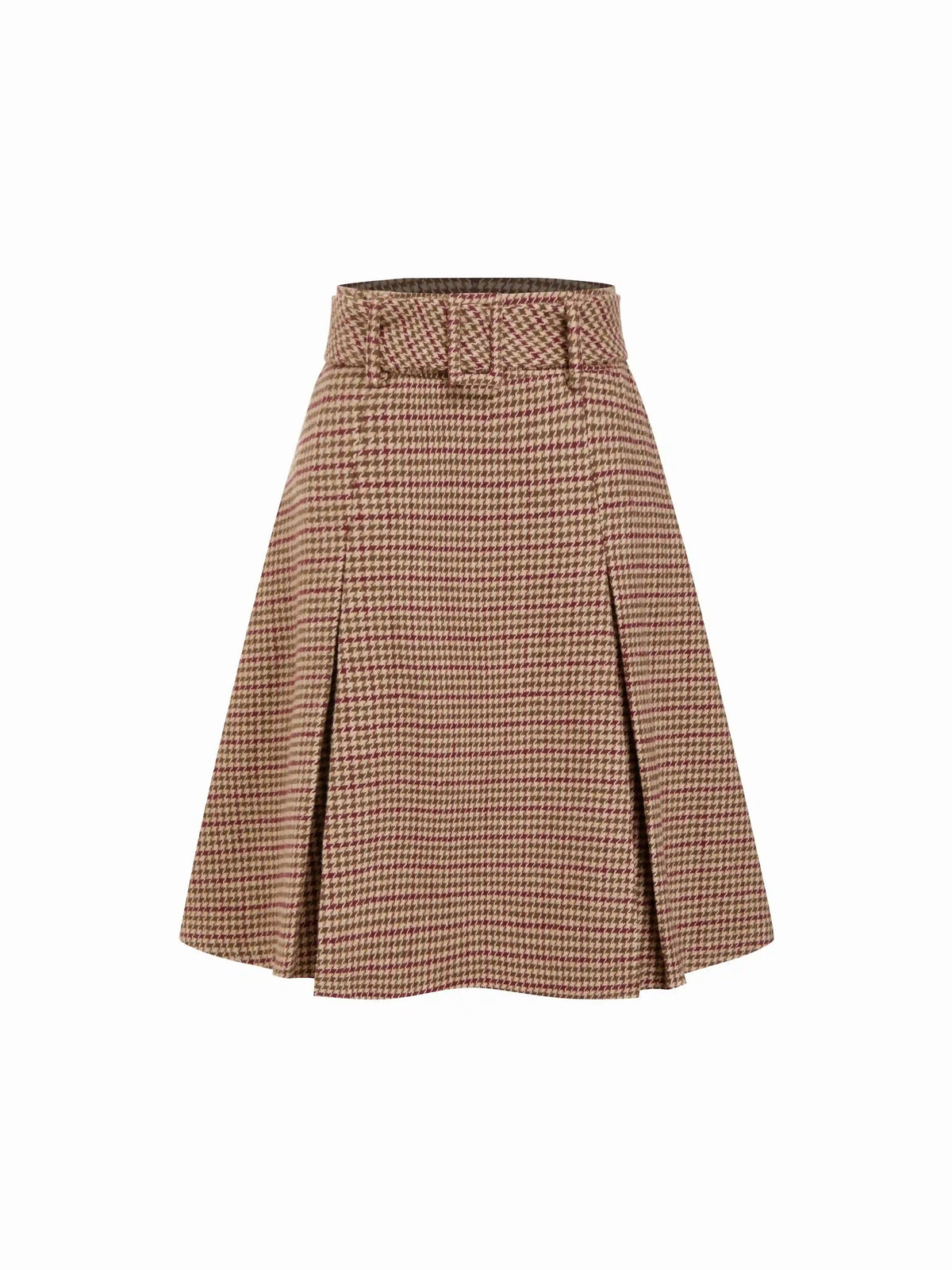 Tweed Mid Rise Houndstooth Midi Skirt With Belt