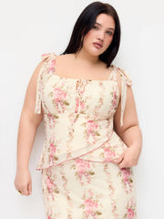 Floral Bowknot Cami Top & Mid Rise Maxi Skirt Set Curve & Plus