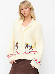 Knit Horse Graphic V-Neck Oversized Cardigan