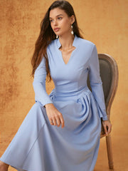 V-neck Pleated Flared Maxi Dress