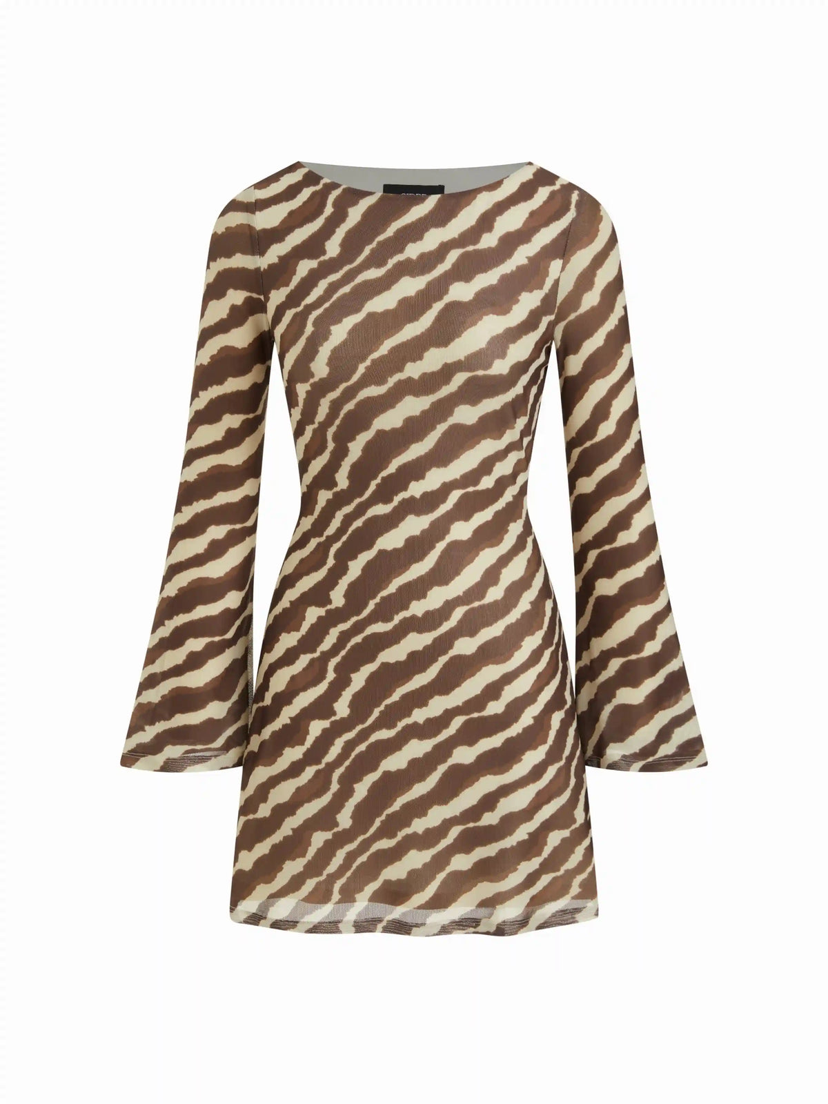 Boat Neck Zebra Stripe Bell Sleeve Mini Dress