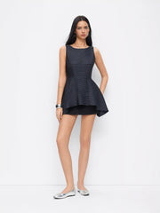 Boat Neck Striped Asymmetrical Ruffle Hem Tank Top
