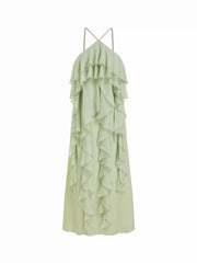 Chiffon Halter Neck Ruffle Maxi Strappy Dress