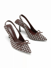 BOWKNOT GINGHAM SLINGBACK HEELS