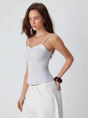 Cotton-blend Striped Sweetheart Neck Cami Top