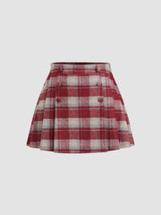 High Rise Gingham Pleated Mini Skirt