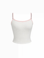 Pointelle Cotton Scoop Neck Two Tone Cami Top With Bow Detail