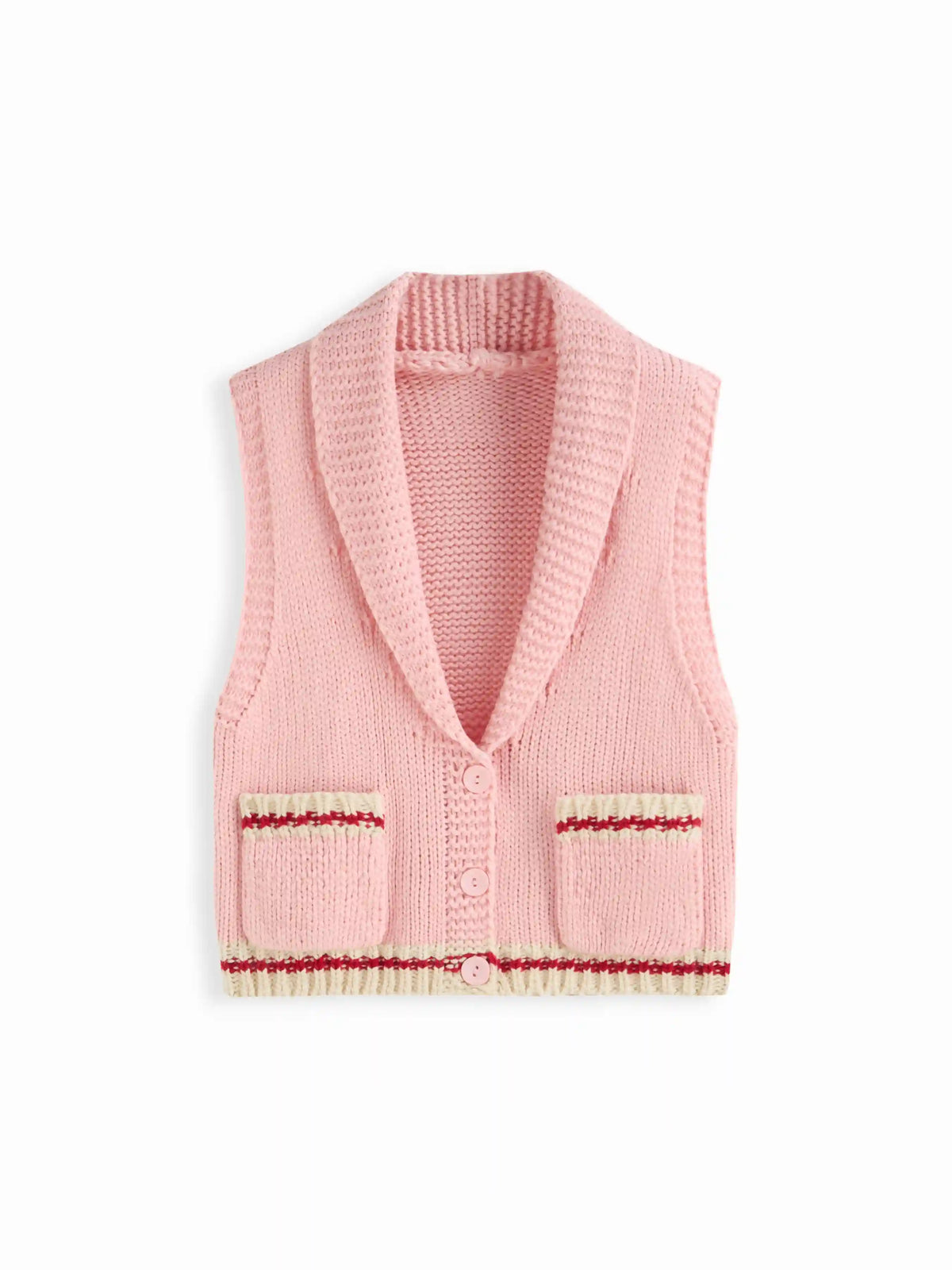 Knit Button Contrasting Binding Vest