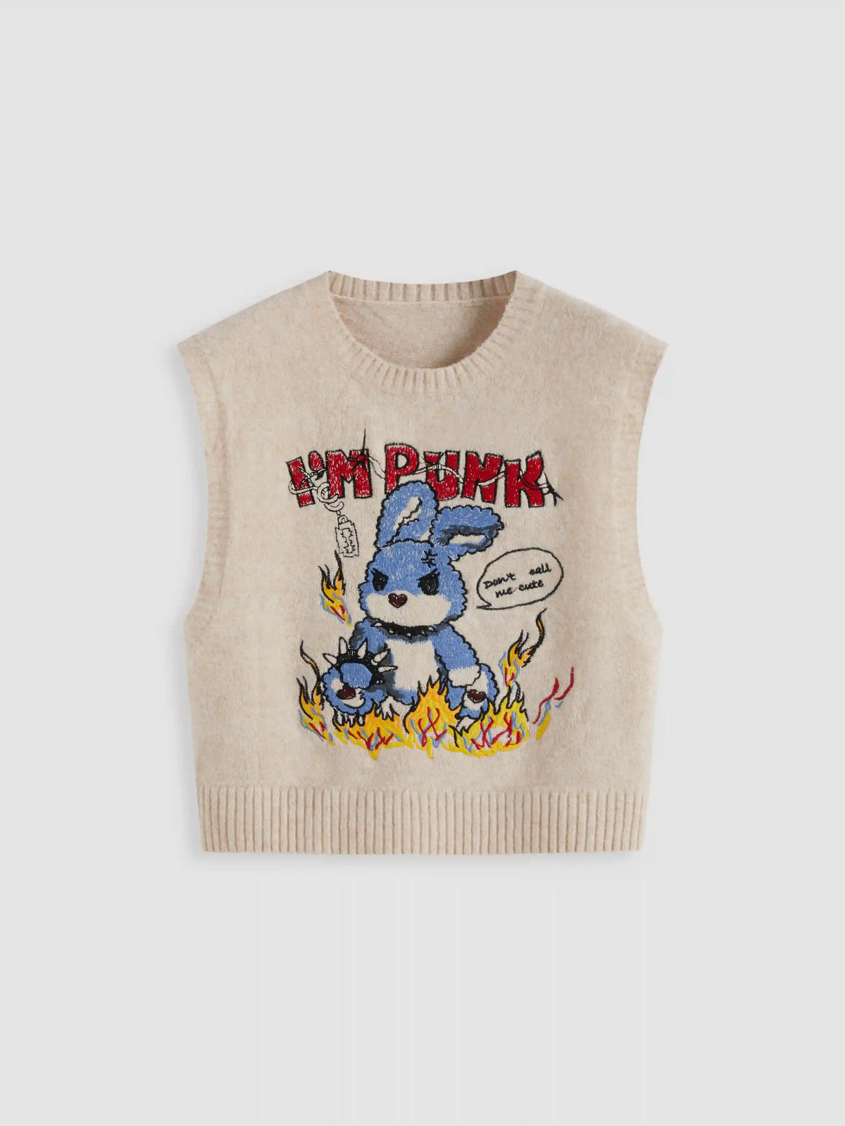 I'M PUNK Knit Rabbit Embroidery Vest