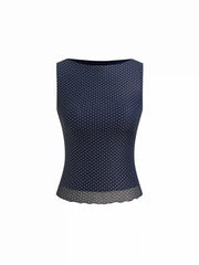 Texture Boat Neck Polka Dot Lettuce Trim Top