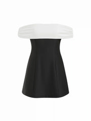 Off-Shoulder Ruched Zipper A-line Mini Dress