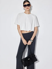 Cotton Short Sleeve Bubble Hem Oversized Crop Tee