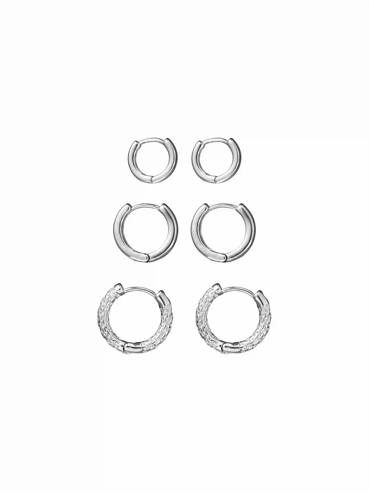 3 PAIRS TEXTURED HOOP EARRINGS SET