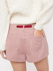 Cotton-blend Low Rise Stripe Bowknot Shorts