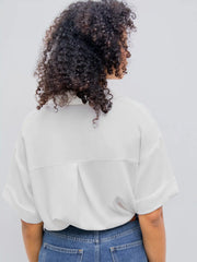 Collar Solid Short Sleeve Shirt Bodysuit