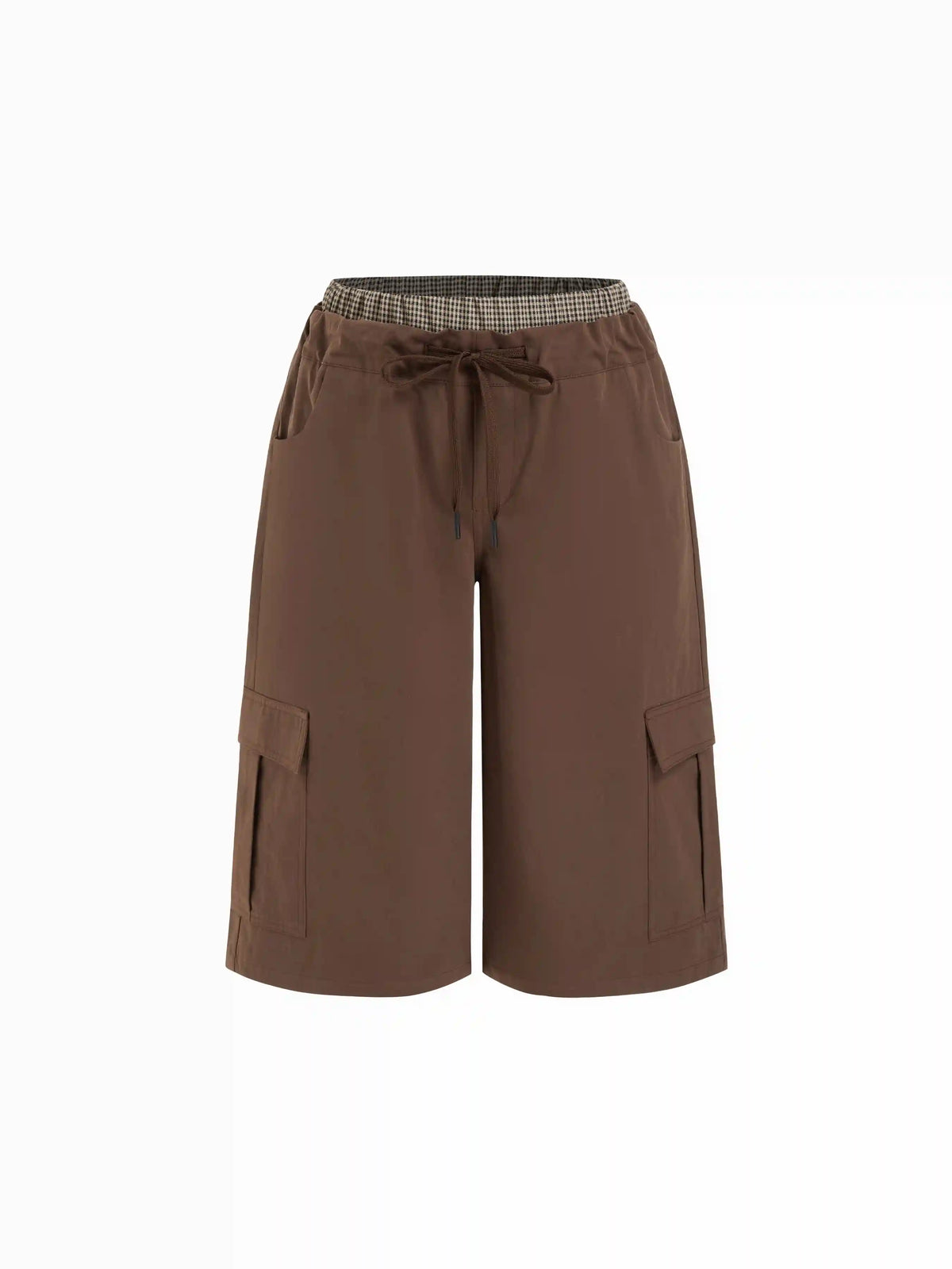 Cotton-blend High Rise Patchy Bermuda Drawstring Cargo Shorts