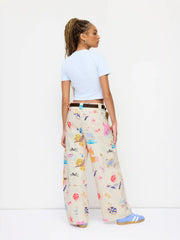 Cotton-blend Mid Rise Snail Graphic Barrel-leg Trousers