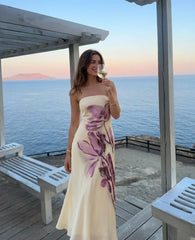 Chiffon Bandeau Floral Backless Mermaid Maxi Dress