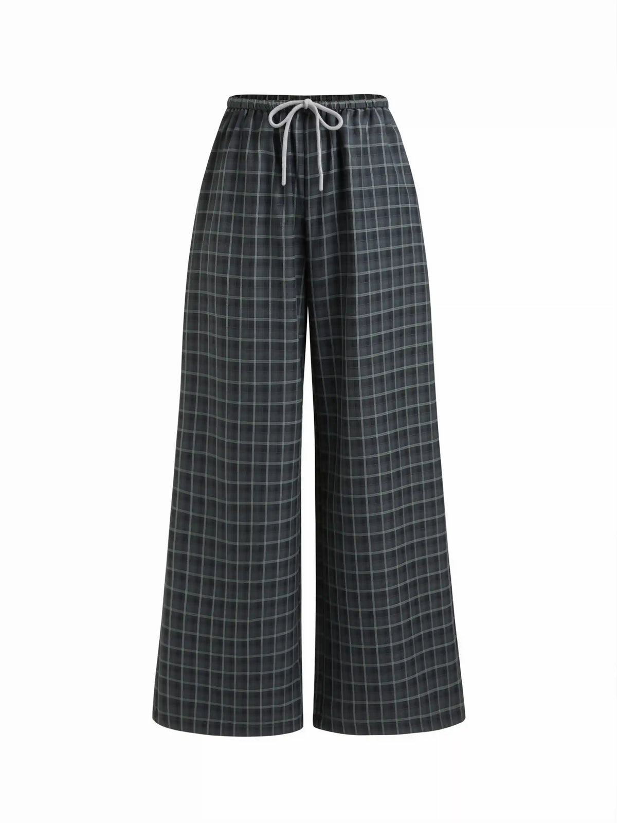Cotton-blend Plaid Drawstring Wide Leg Trousers