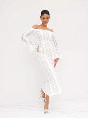 Lace Off-shoulder Floral Knotted Maxi Dress