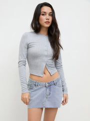 Denim Low Rise Asymmetrical Micro Mini Skirt