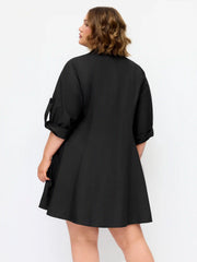 Cotton-blend V-neck Shell Metal Detail Mini Dress Curve & Plus
