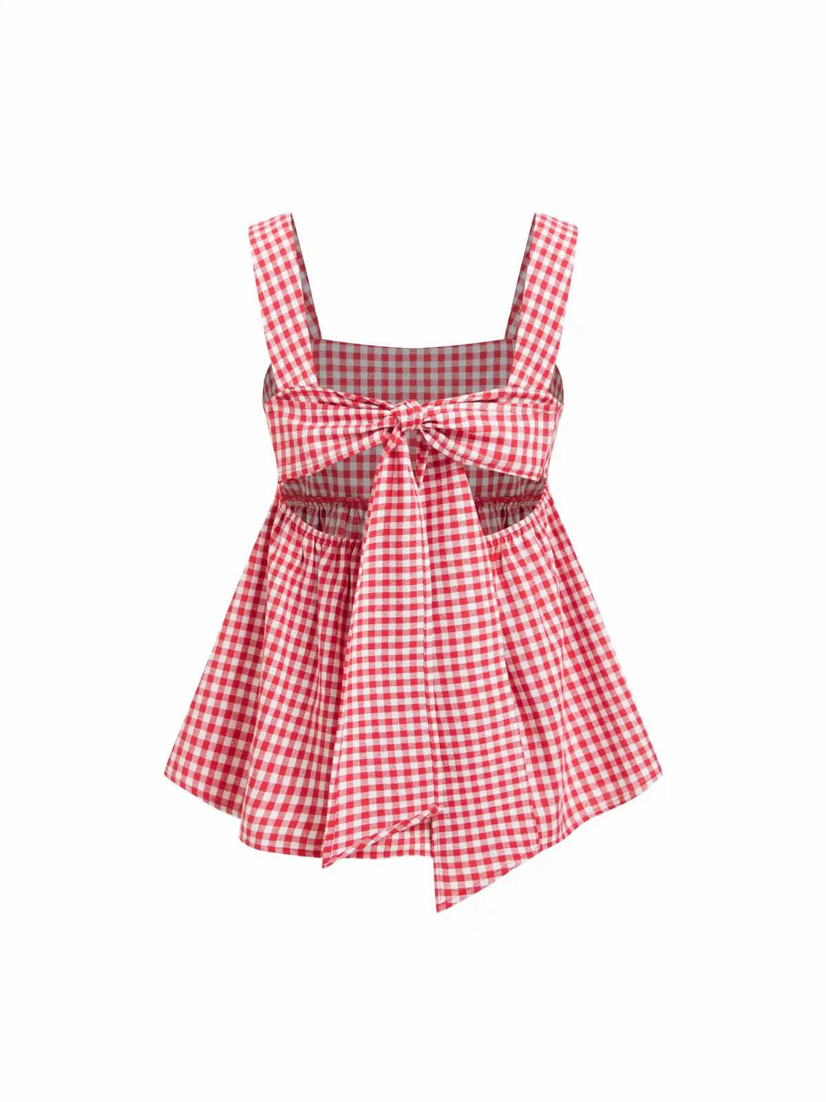 Cotton-blend Gingham Square Neck Bowknot A-line Cami Top
