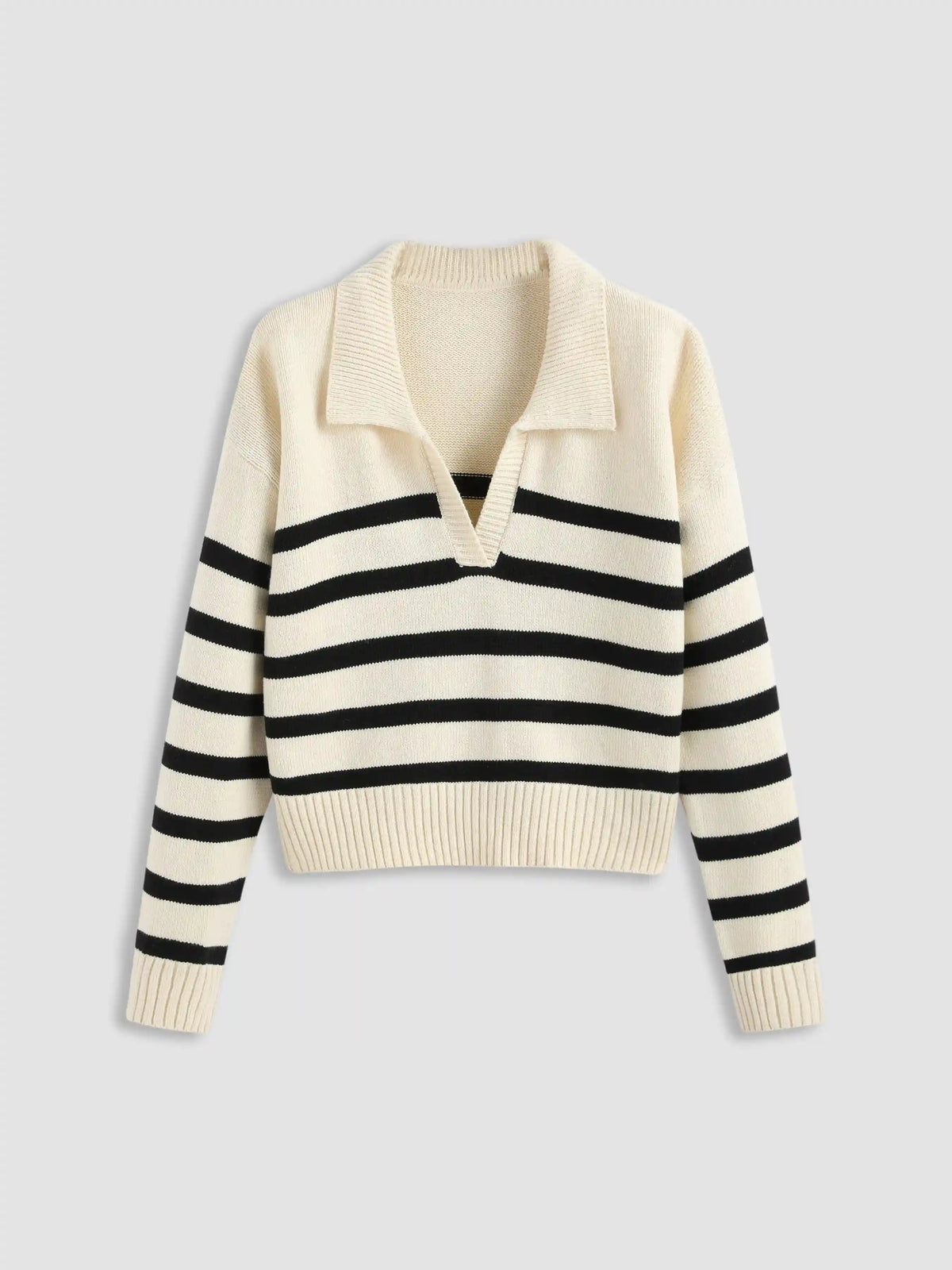 Striped Collar Knit Polo Top