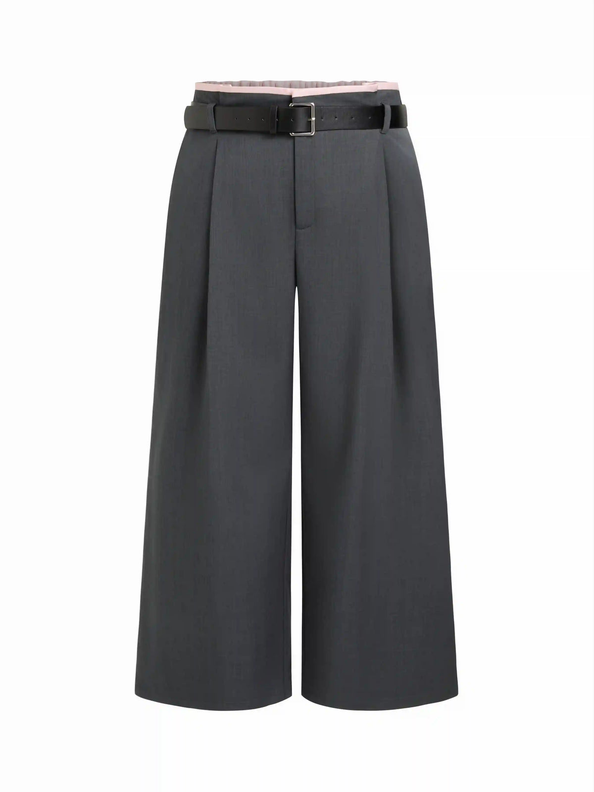Mid Rise Contrasting Binding Wide Leg Trousers With Belt Curve & Plus