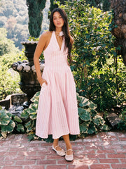 V-neck Gingham Knotted Ruffle Maxi Dress