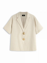 Linen-blend Collar Metal Button Oversized Blazer Curve & Plus