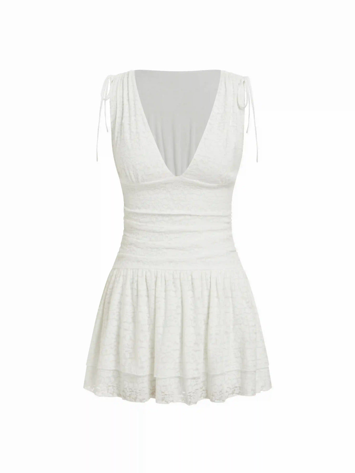 Jacquard V-neck Ruffled Ruched Mini Dress