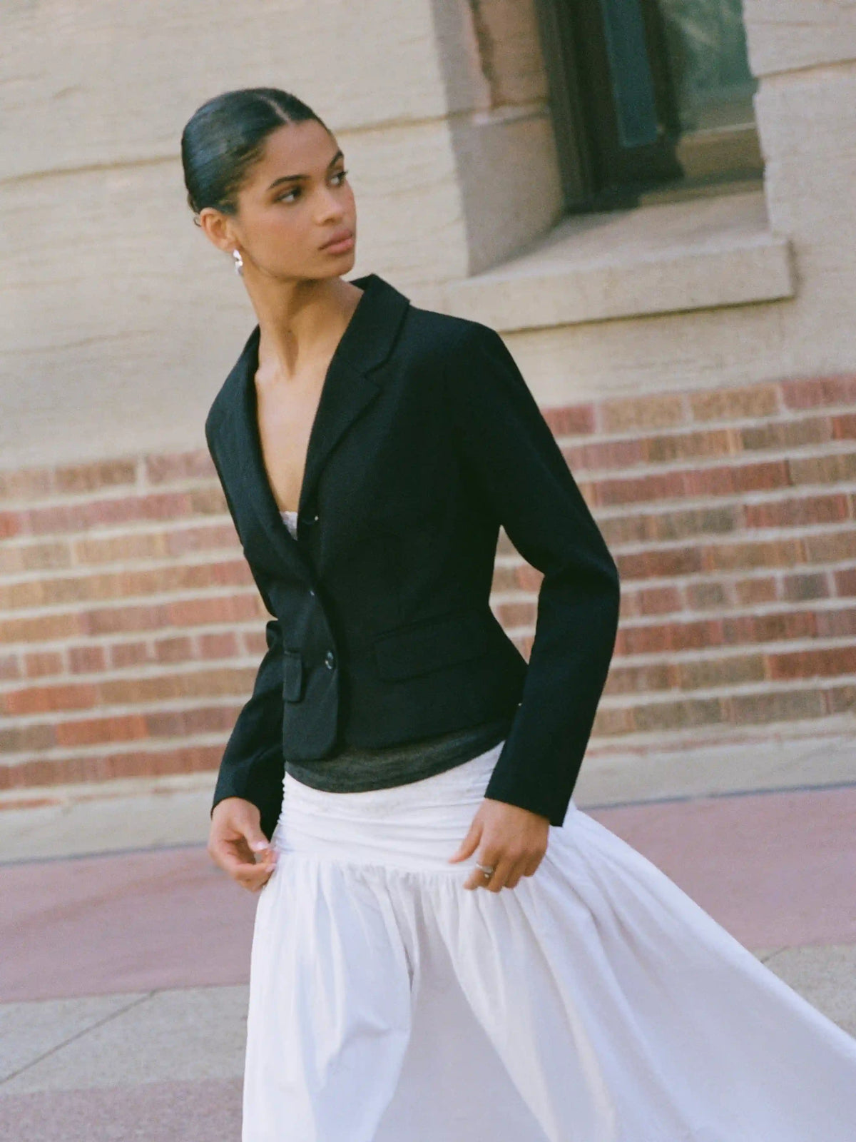 Collar Long Sleeve Button Front Crop Blazer