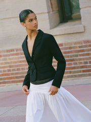 Collar Long Sleeve Button Front Crop Blazer