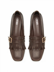 FRINGED CHUNKY HEEL LOAFERS