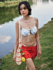 Sweetheart Floral Striped Cut Out Underwire Tie Side Bikini Set