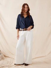 Satin Twist Knotted Long Sleeve Crop Blouse