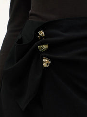 Mid Rise Asymmetrical Ruched Metal Detail Mini Skirt