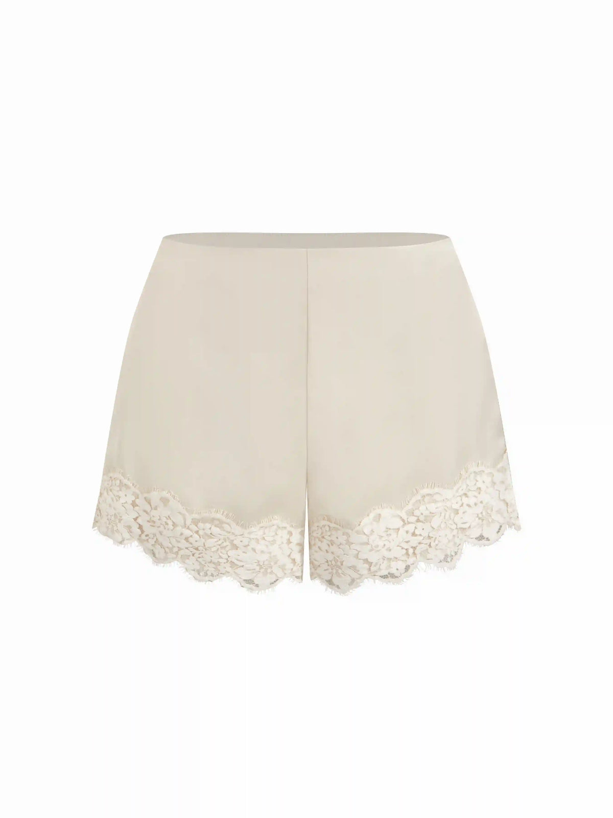 Satin Mid Rise Lace Trim Shorts
