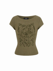 High Stretch Boat Neck Graphic Tee