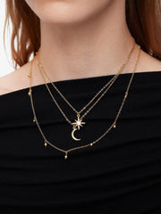 3 PCS STAR & MOON PENDANT RHINESTONE DECOR LAYERED NECKLACES SET