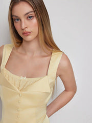 Satin Square Neck Drawstring Corset Tank Top