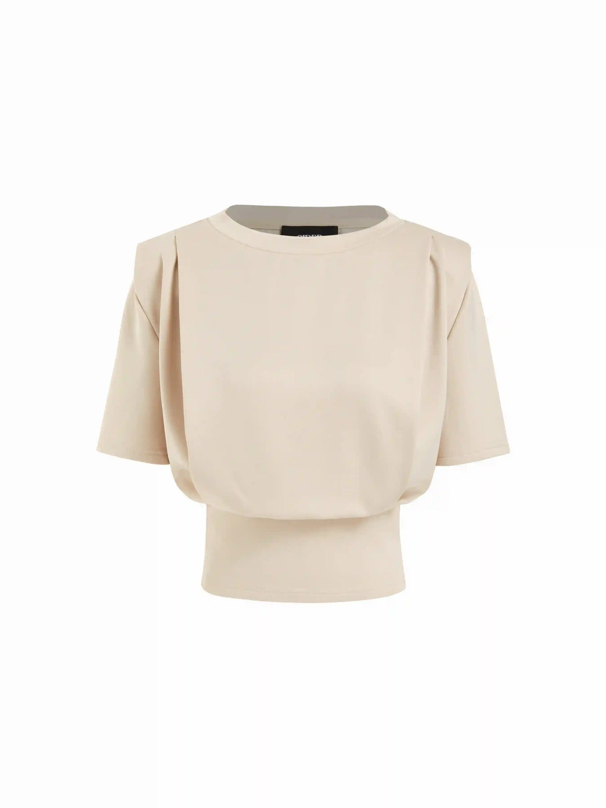 Boat Neck Short Sleeve Pleated Top With Shoulder Pads